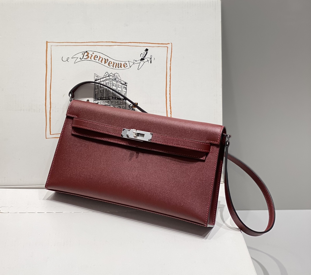 Hermes Kelly Elan Shoulder Bag in Bordeaux Epsom Leather